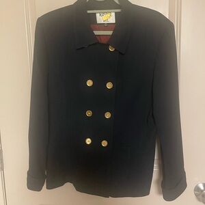 Kasper Women's Black Pea Coat with Gold Buttons